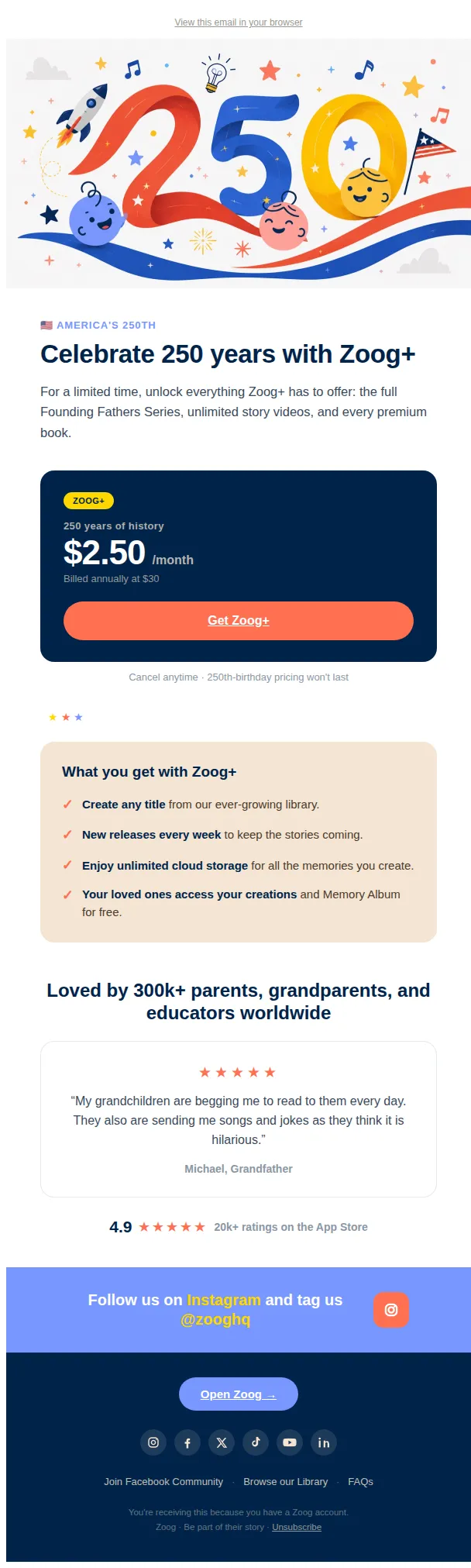 Zoog email: 🇺🇸 250 years, $2.50/month