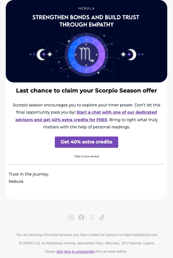 Nebula email: Last chance to enjoy Scorpio season 🔮