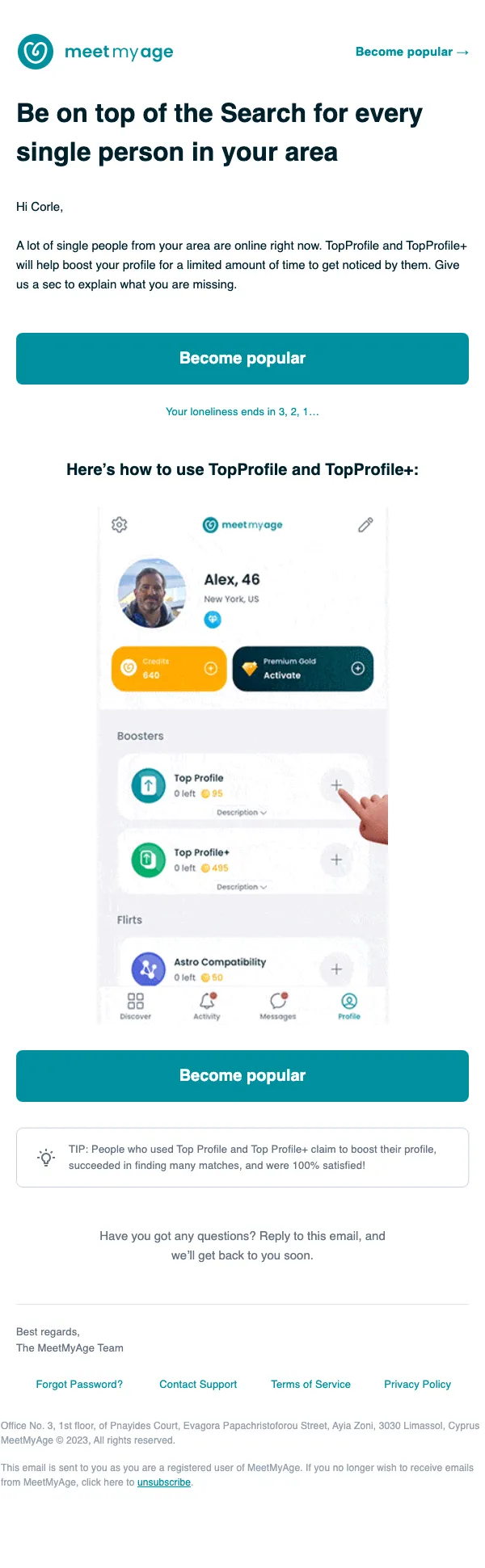 MeetMyAge email: 🚀 Boost your profile popularity