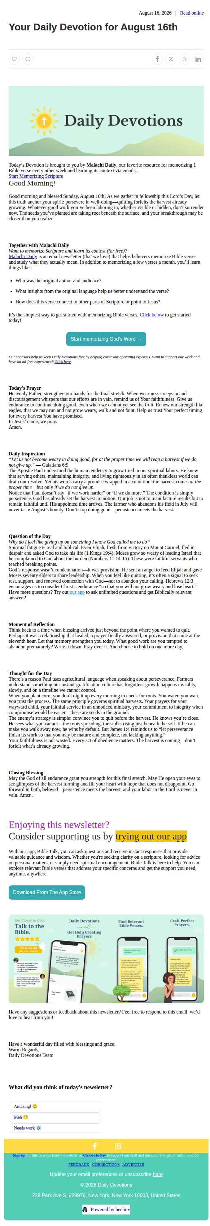 Daily Devotions email: Your Daily Devotion for August 16th