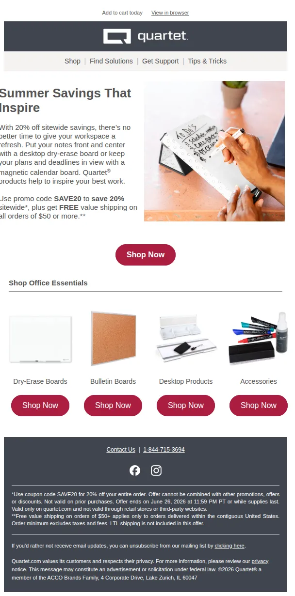 Quartet email: Last chance for 20% off!