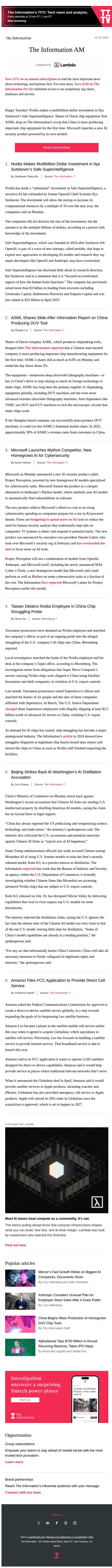 The Information email: Nvidia Makes Multibillion Dollar Investment in Ilya Sutskever’s Safe Superintelligence