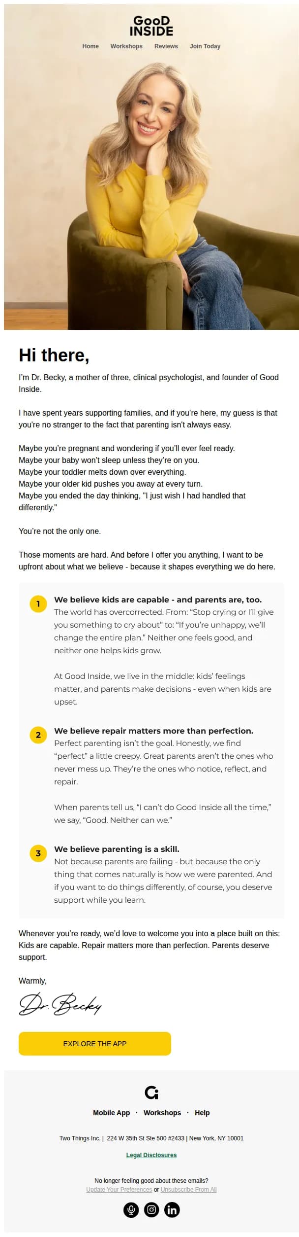 Good Inside email: Here’s what we stand for. 💛