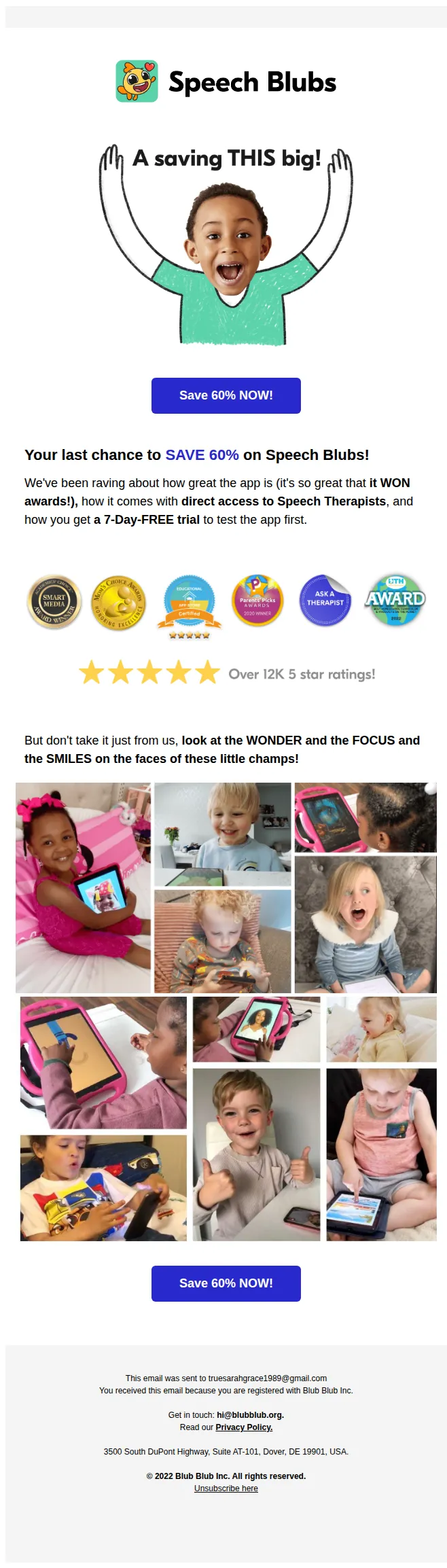 Speech Blubs email: Last chance to save 60%