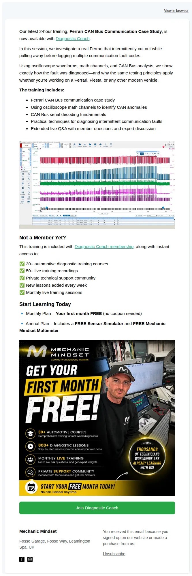 Mechanic Mindset email: New 2-Hour Training: Ferrari CAN Bus Case Study