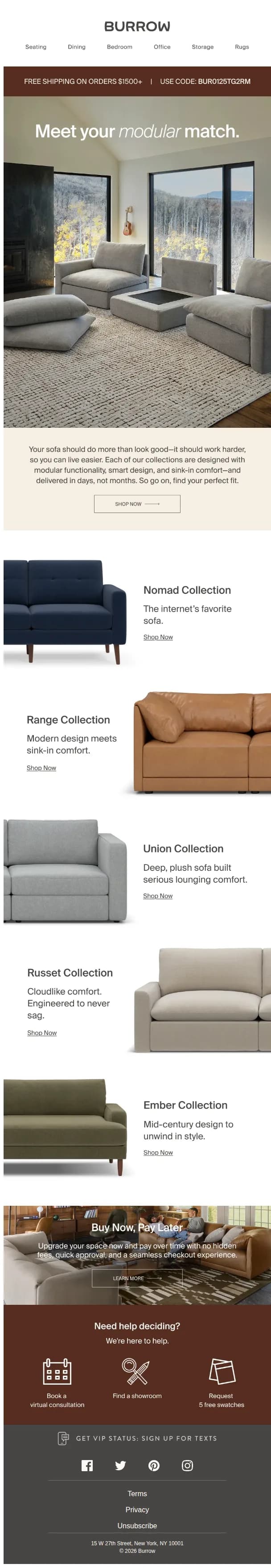 Burrow email: Find your perfect couch