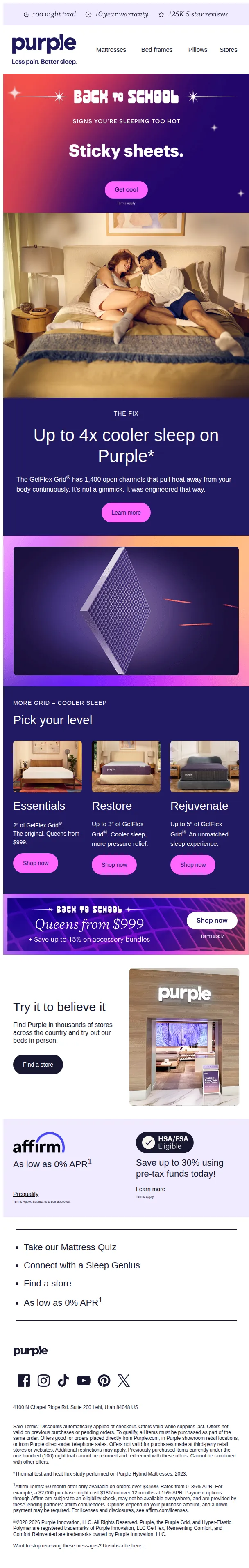Purple email: Do you sleep with a foot or leg(s) outside the sheets?