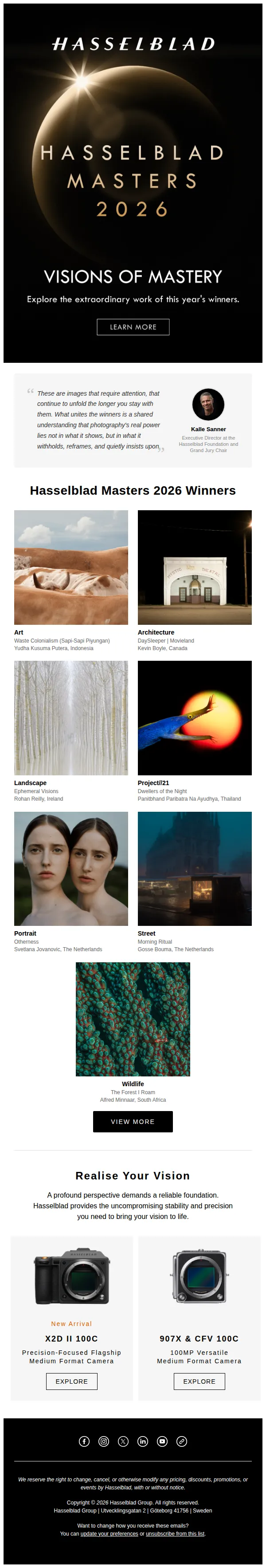 Hasselblad email: Presenting Hasselblad Masters 2026 Winners