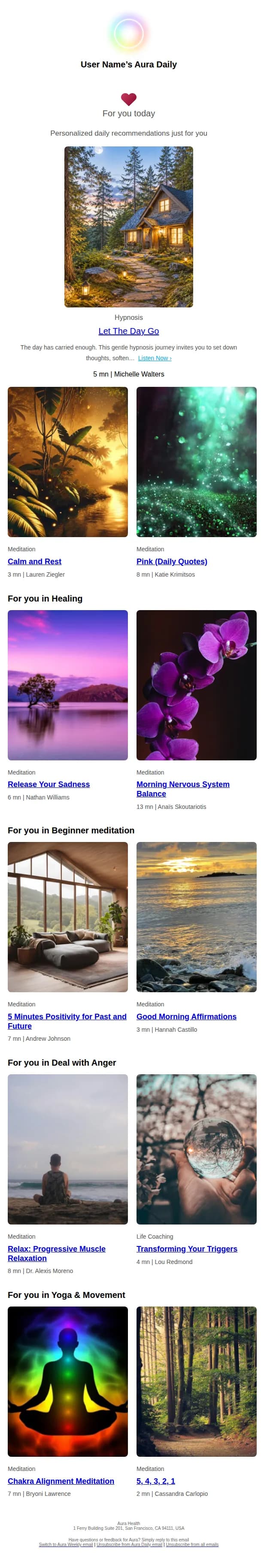 Aura Health email: Monday: Let The Day Go (Hypnosis)