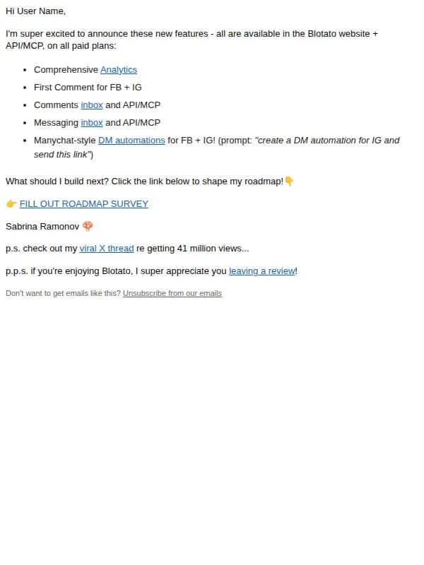 Blotato email: Blotato just dropped Analytics, Messaging, & DM Automations!
