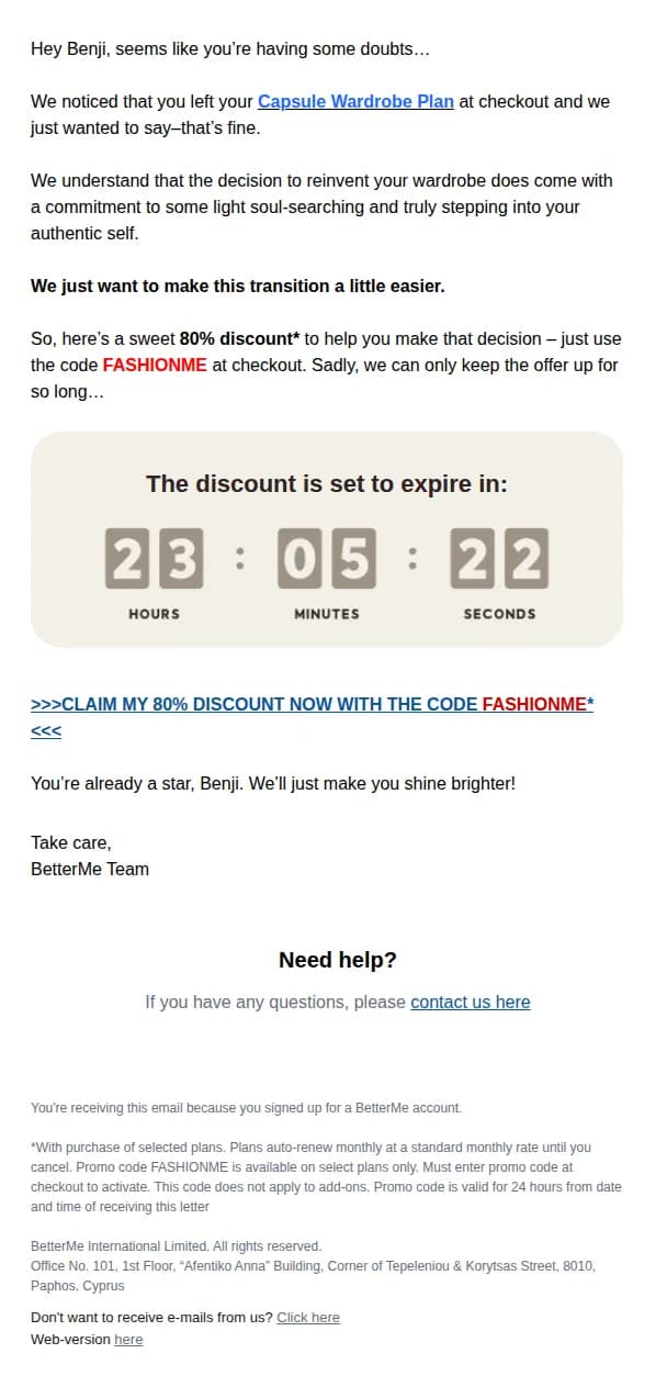 BetterMe Style email: Your customised Capsule Wardrobe Plan has been updated