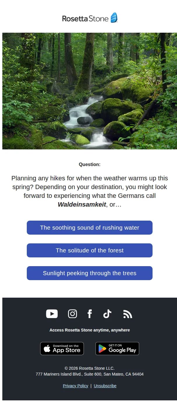 Rosetta Stone email: 🥾 QUIZ: Add this outdoorsy German word to your vocab!