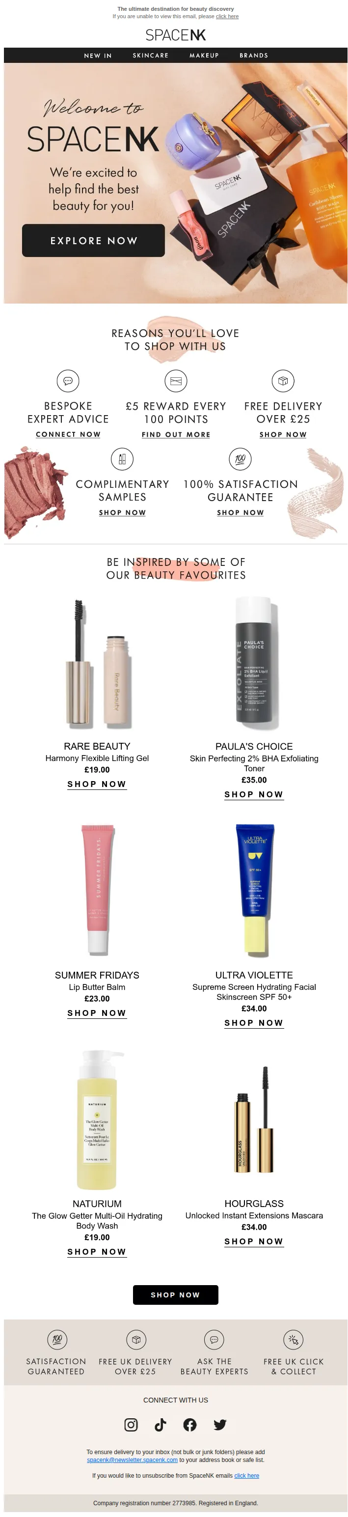 Space NK email: Hi , welcome to Space NK!