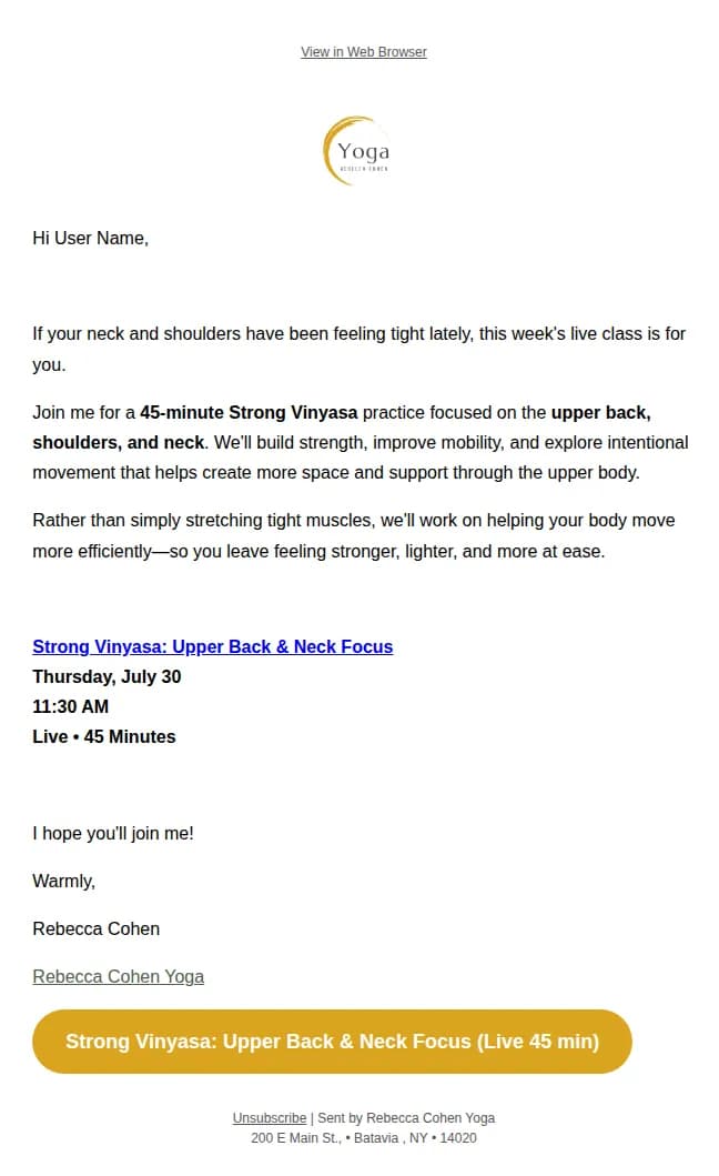 Rebecca Cohen Yoga email: Strong Vinyasa: Build Strength & Ease Through Your Upper Back and Neck