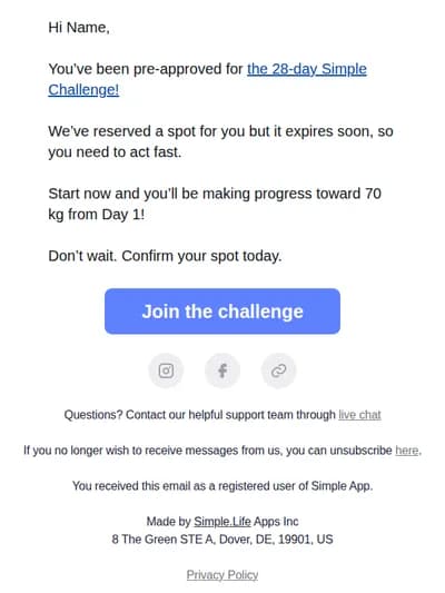 Simple — You're in! Confirm your spot today